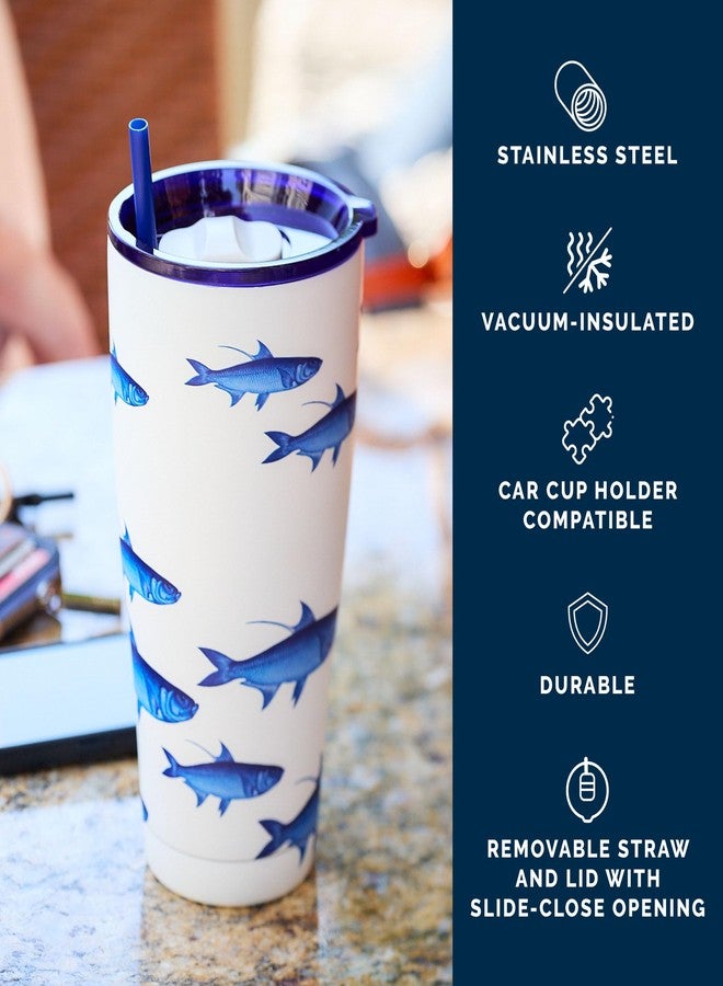 Caskata School of Fish Stainless Steel Insulated Tumbler | Cup, Lid & Straw Set for Travel, Commuting, & School | Perfect for Birthday, Christmas & Holiday Gifts | Blue on White Color | 30 oz - Image 3