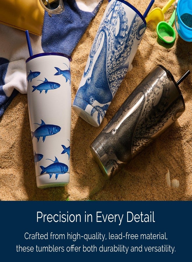 Caskata School of Fish Stainless Steel Insulated Tumbler | Cup, Lid & Straw Set for Travel, Commuting, & School | Perfect for Birthday, Christmas & Holiday Gifts | Blue on White Color | 30 oz - Image 5