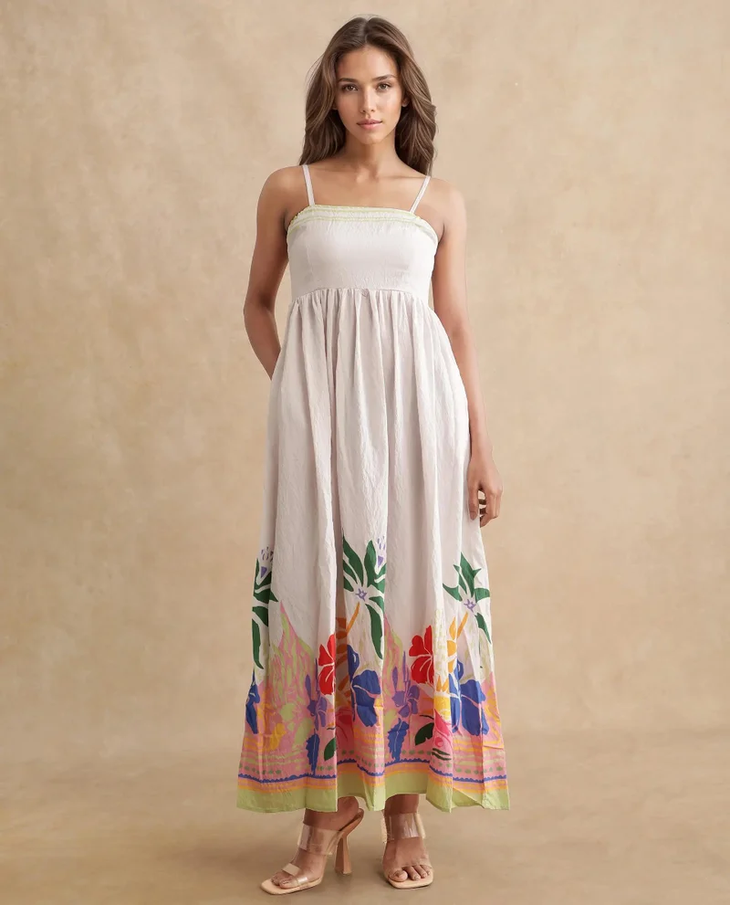 ريريزم Women's Fit And Flare Midi Dress With Placement Floral Print