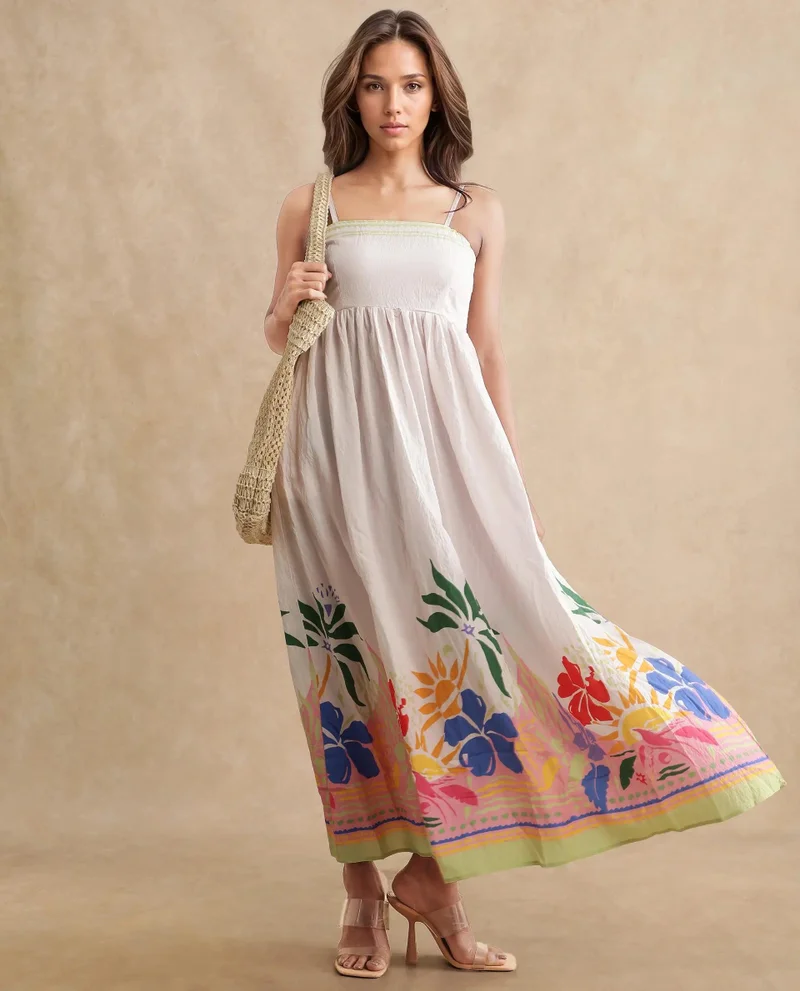 ريريزم Women's Fit And Flare Midi Dress With Placement Floral Print
