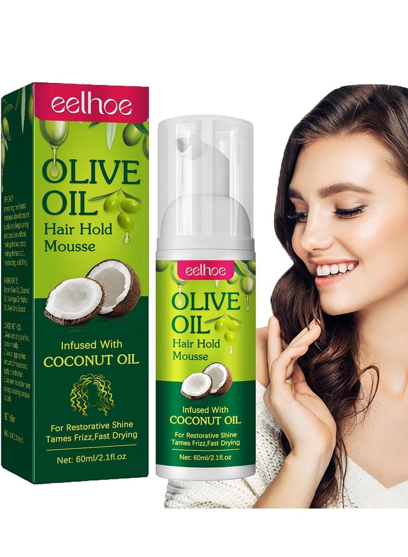 EELHOE 60ml Olive Oil Hair Hold Mousse Hair Styling Moisturizing Frizz Proof Mousse - Image 3