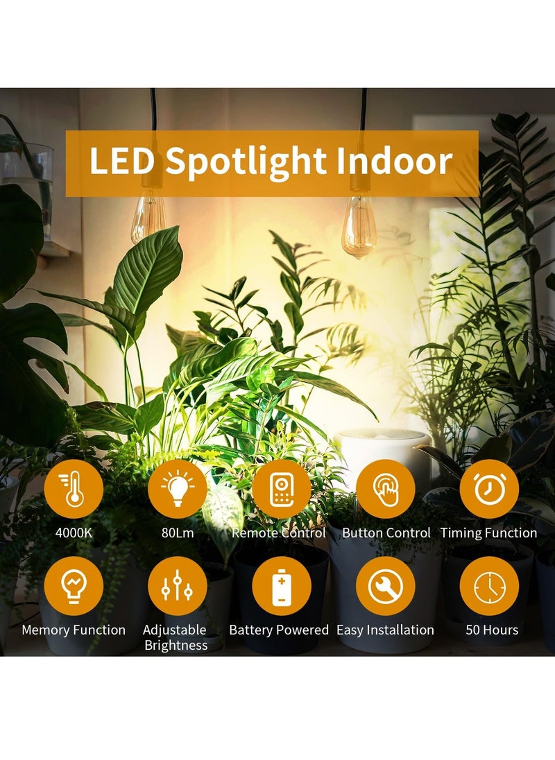 2 قطع بقعة ضوء لاسلكية للداخلية تعمل ببطارية مصباح LED قابل للتخفيض وقابل للدوران مع مؤقت إضاءة صغيرة مع جهاز تحكم عن بعد للعرض على الجدار والنباتات واللوحات الفنية والخزائن باللون الأبيض الطبيعي - Image 2