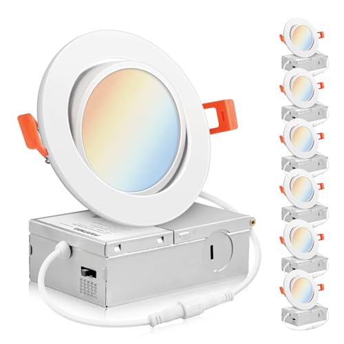 Parmida LED Technologies PARMIDA (6 Pack) 4 Inch LED Gimbal 5CCT Recessed Lighting, Directional Adjustable Canless Ceiling Light with J-Box, 2700K-5000K 5 Color Selectable, 9W, Eyeball Ultra-Thin Slim Panel, Dimmable, ETL - Image 1