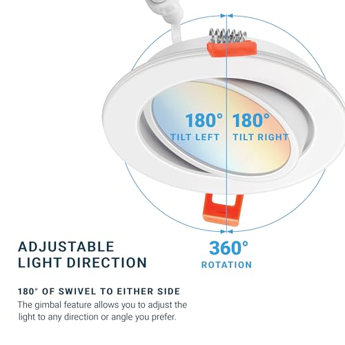 Parmida LED Technologies PARMIDA (6 Pack) 4 Inch LED Gimbal 5CCT Recessed Lighting, Directional Adjustable Canless Ceiling Light with J-Box, 2700K-5000K 5 Color Selectable, 9W, Eyeball Ultra-Thin Slim Panel, Dimmable, ETL - Image 5
