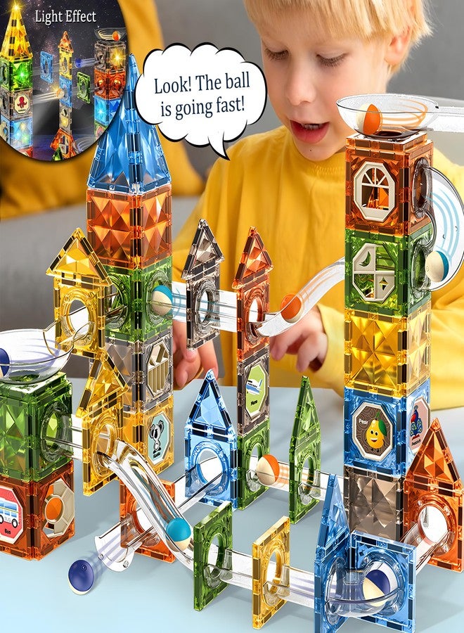 ROHSCE Glowing Magnetic Marble Run Set 142PCS, STEM Educational Magnet Building Toys, 4D Diamond Surface Light Magnetic Tracks, Creative Marble Maze Gift for Boys and Girls Ages 3-12 - Image 2