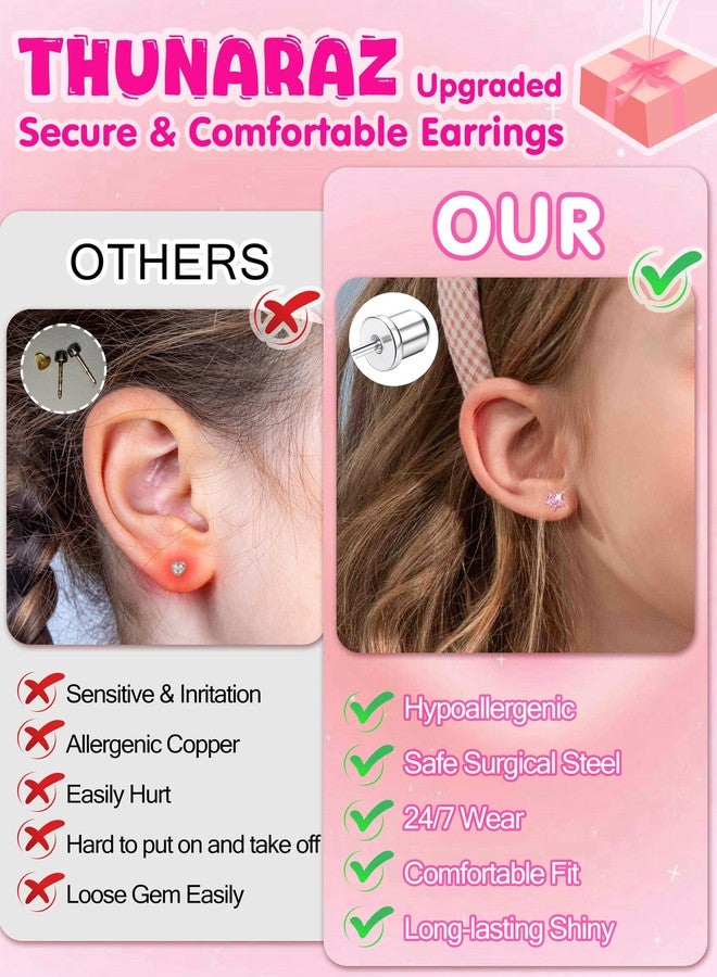 THUNARAZ 16 Pairs Hypoallergenic Earrings for Girls Kids Women Surgical Stainless Steel Earrings for Sensitive Ears Cute Flower Heart Ball Toddler Screw Back Stud Earring Flat Back Earring Set 20G - Image 2