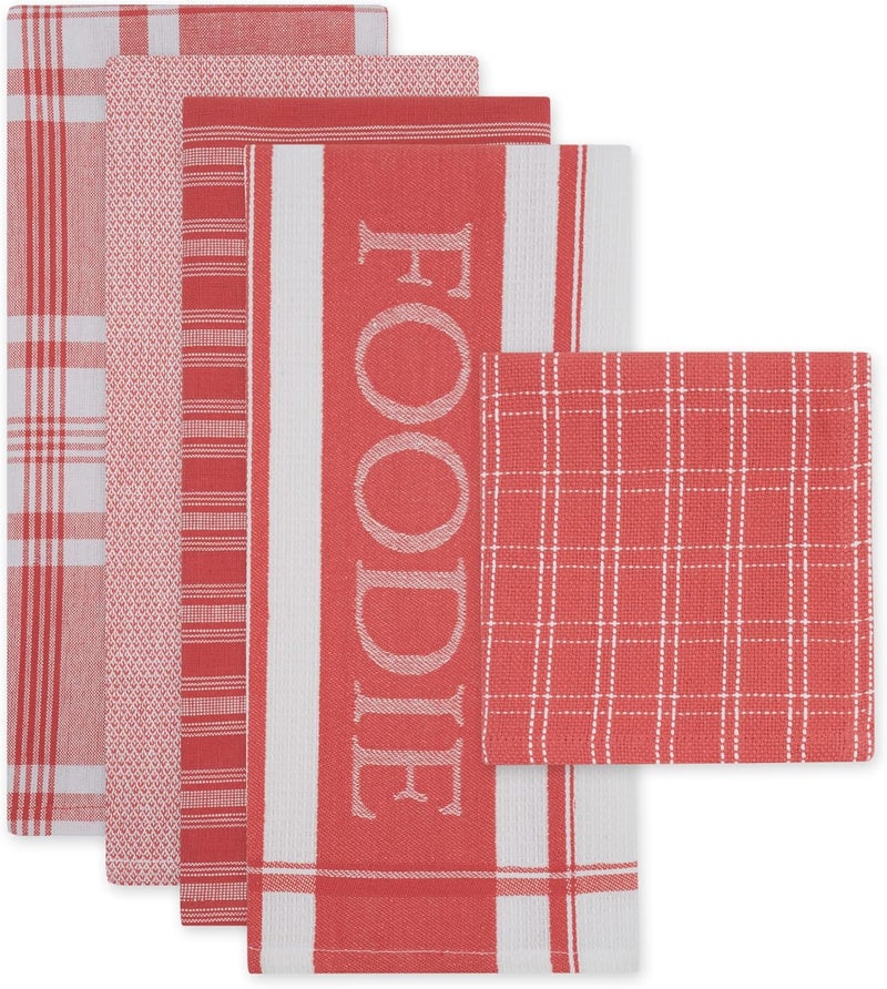 DII Everyday Collection Foodie Kitchen Set, Dishtowel & Dishcloth, Coral, 5 Piece - Image 2