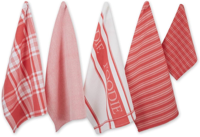 DII Everyday Collection Foodie Kitchen Set, Dishtowel & Dishcloth, Coral, 5 Piece - Image 1