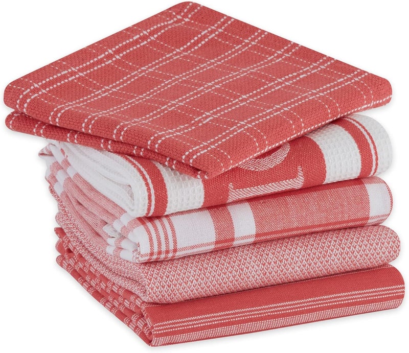 DII Everyday Collection Foodie Kitchen Set, Dishtowel & Dishcloth, Coral, 5 Piece - Image 3
