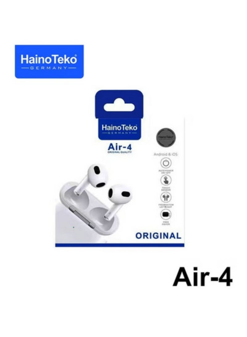 Haino Teko Haino Teko Air 4 Wireless Bluetooth Earphones with High Bass Stereo Sound – Multifunctional Touch Control, Fast Auto Pairing, Long Battery Life – Lightweight & Comfortable Design – Compatible with All Smartphones, Tablets & Bluetooth Devices  - Image 4