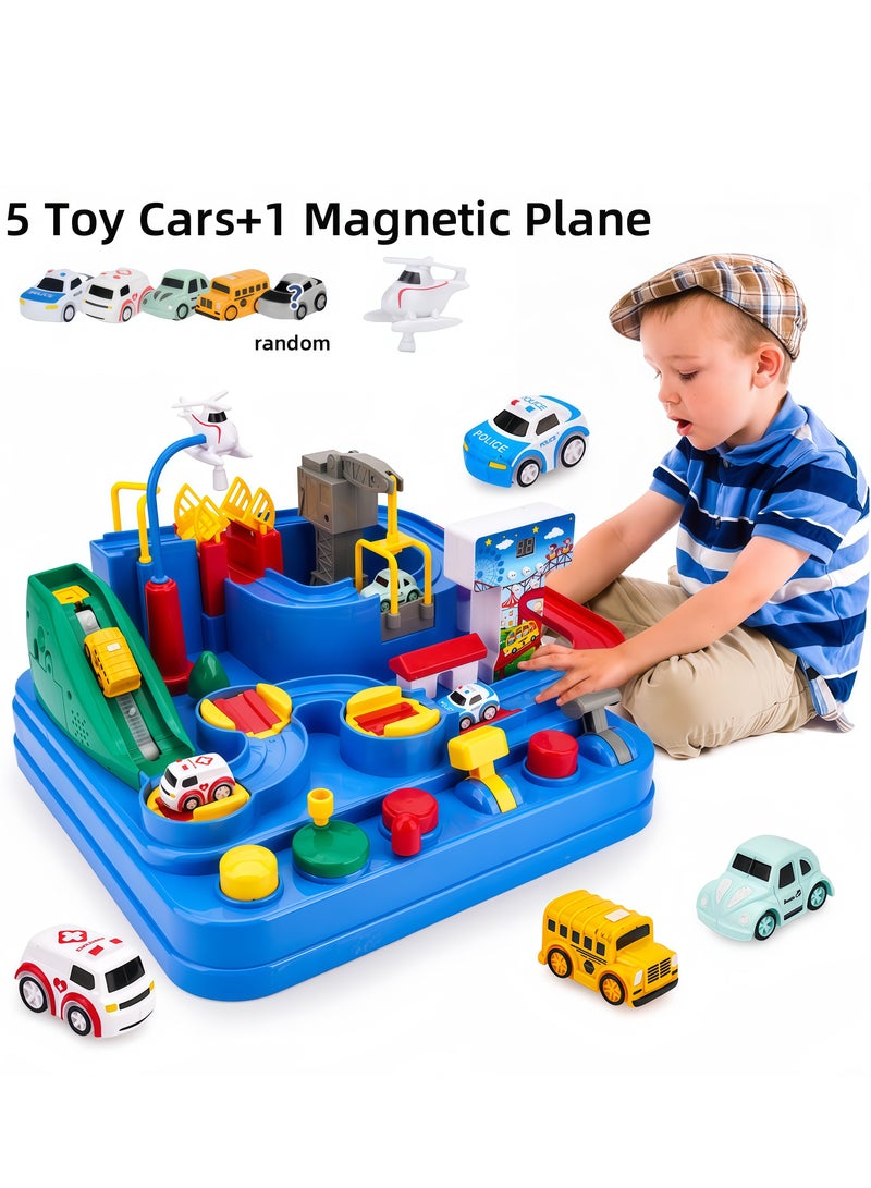 Kids Car Adventure Toy, Puzzle Rail Car,Cars Race Track Toys with 5 Toy Cars+1 Magnetic Plane, Race Track Vehicle Set, Fun Durable Adventure Vehicles Toy, Preschool Educational Interactive Toy, Easy  - Image 1
