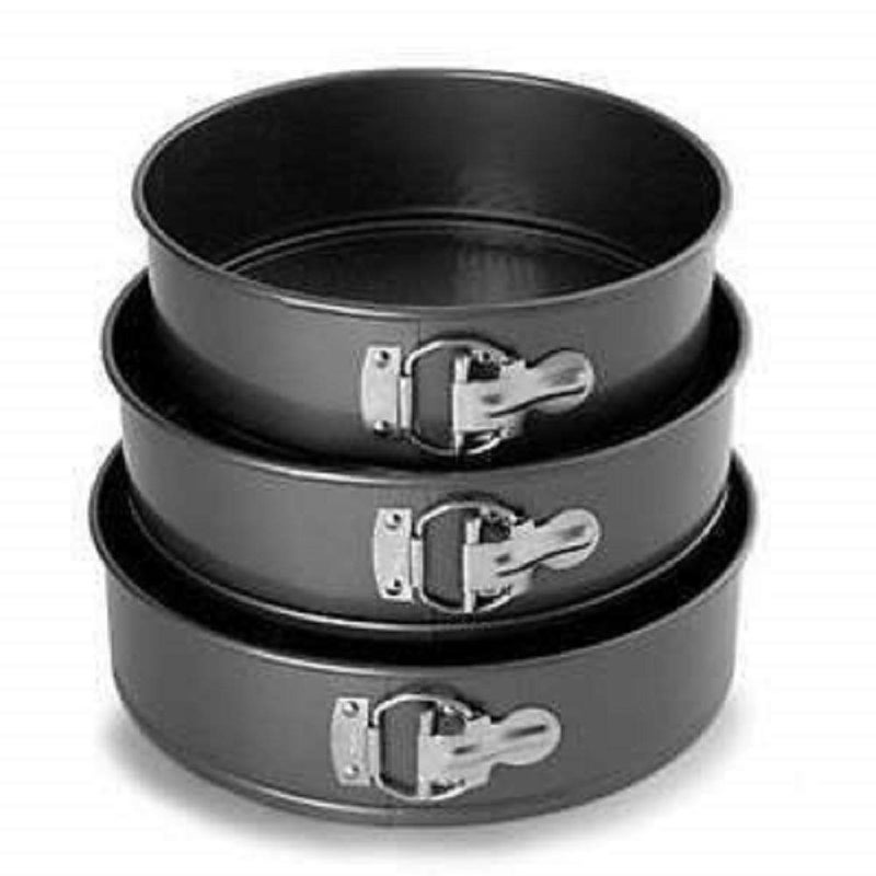 HPK Teflon Coated Nonstick Spring Form Cake Mould Pan Set Baking Tray Removable Cake Mould 3 Pcs Black - Image 1