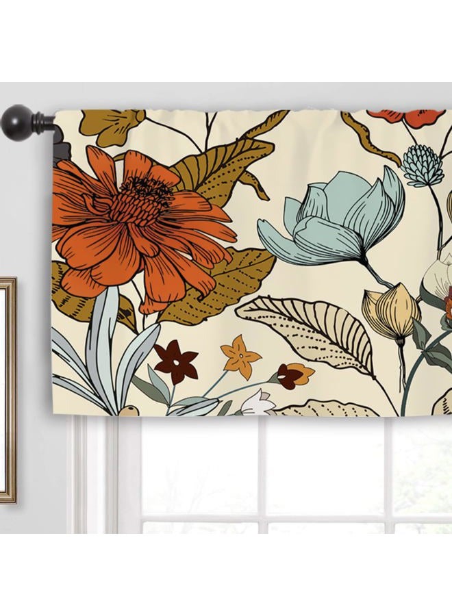 Miyotaa Vintage Flower Floral Kitchen Curtain Valance 54W x 18H Rod Pocket Boho Retro Burnt Orange Blossom Botanical Window Treatment for Living Room Bedroom Bathroom - Image 2