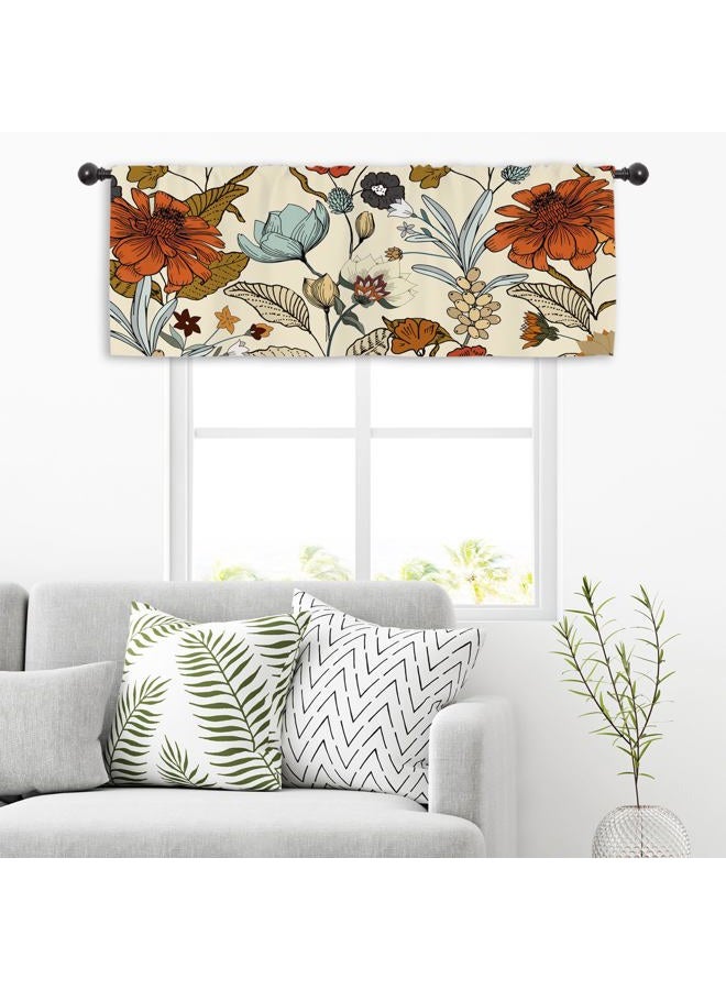 Miyotaa Vintage Flower Floral Kitchen Curtain Valance 54W x 18H Rod Pocket Boho Retro Burnt Orange Blossom Botanical Window Treatment for Living Room Bedroom Bathroom - Image 5
