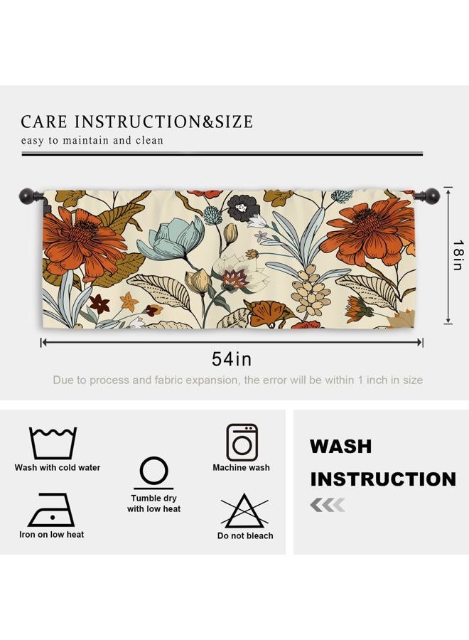 Miyotaa Vintage Flower Floral Kitchen Curtain Valance 54W x 18H Rod Pocket Boho Retro Burnt Orange Blossom Botanical Window Treatment for Living Room Bedroom Bathroom - Image 3