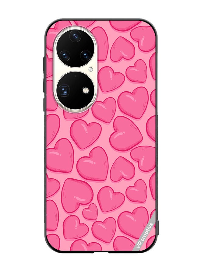 VR CREATIVE Protective Case Cover For Huawei P50 Pro Pink Herat Design Multicolour - Image 1
