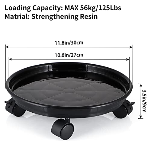 Skelang 2 Pack 11.8" Plant Pallet Caddy Stand with Lock Wheels, Round Flower Pot, Planter Trolley Casters, Moving Plant Pot Saucer - Image 3