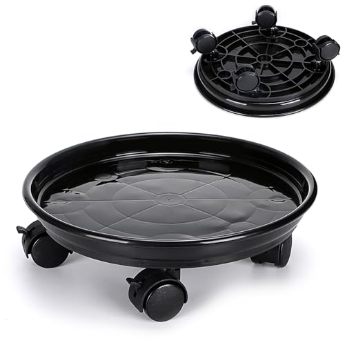 Skelang 2 Pack 11.8" Plant Pallet Caddy Stand with Lock Wheels, Round Flower Pot, Planter Trolley Casters, Moving Plant Pot Saucer - Image 2
