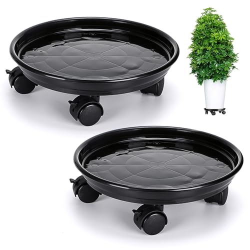 Skelang 2 Pack 11.8" Plant Pallet Caddy Stand with Lock Wheels, Round Flower Pot, Planter Trolley Casters, Moving Plant Pot Saucer - Image 1