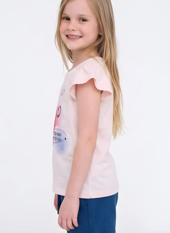 تايك تو Girls Regular Frill Sleeve Graphic T-Shirt By Juniorloom
