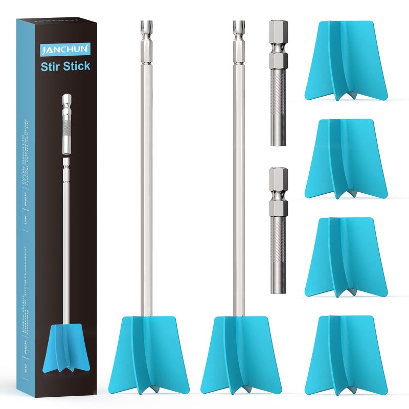 JANCHUN 6 Reusable Long Resin Mixer Paddles Fit for All Drill, Epoxy Mixer Attachment for Powerful Mixing, Multipurpose Paint Mixer Paint Stirrers for Resin, Silicone Mixing, Paint - Image 1