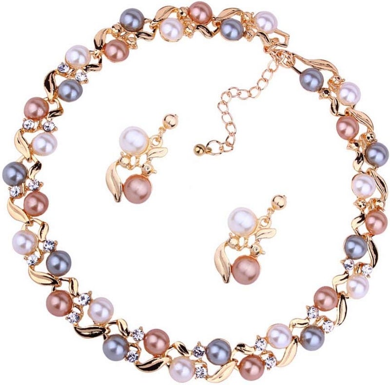 SWIUKPHE Faux Pearl Necklace and Earrings Set - Elegant Fashion Jewelry for Weddings and Special Occasions - Image 1