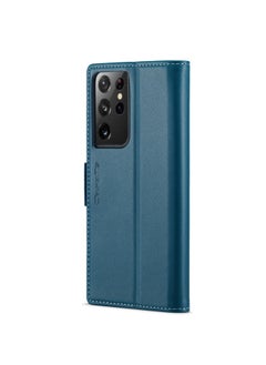 CaseMe Flip Wallet Case For Samsung Galaxy S21 Ultra, [RFID Blocking] PU Leather Wallet Flip Folio Case with Card Holder Kickstand Shockproof Phone Cover (Blue)  - Image 2