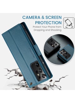 CaseMe Flip Wallet Case For Samsung Galaxy S21 Ultra, [RFID Blocking] PU Leather Wallet Flip Folio Case with Card Holder Kickstand Shockproof Phone Cover (Blue)  - Image 3
