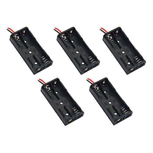 Electronicspices 5 pcs 1.5V AAA Battery Holder Box Black & Red Wire Leads 2 slots - Image 1