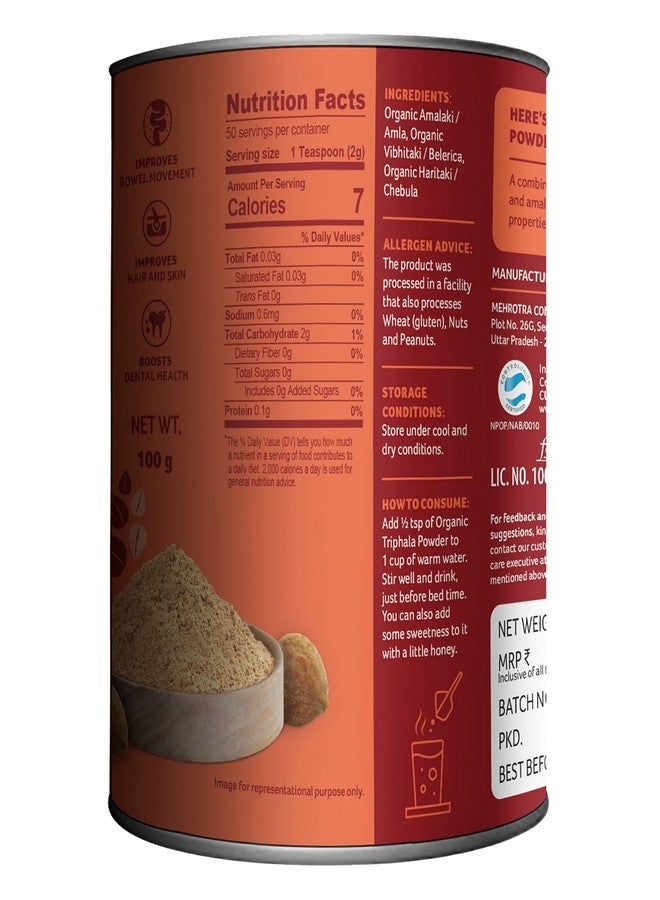 Organic Tattva, Organic Triphala Powder 100 Gram Tin | All Natural,No Artificial Additives Or Harmful Pesticides | for Gastrointestinal Health & Immune System - Image 2