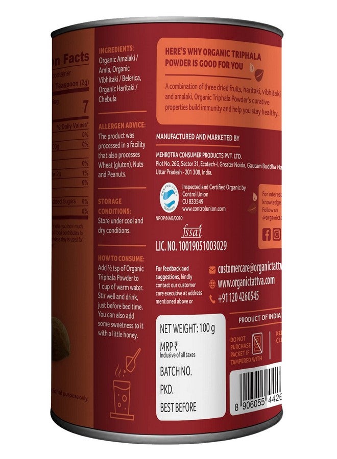 Organic Tattva, Organic Triphala Powder 100 Gram Tin | All Natural,No Artificial Additives Or Harmful Pesticides | for Gastrointestinal Health & Immune System - Image 3