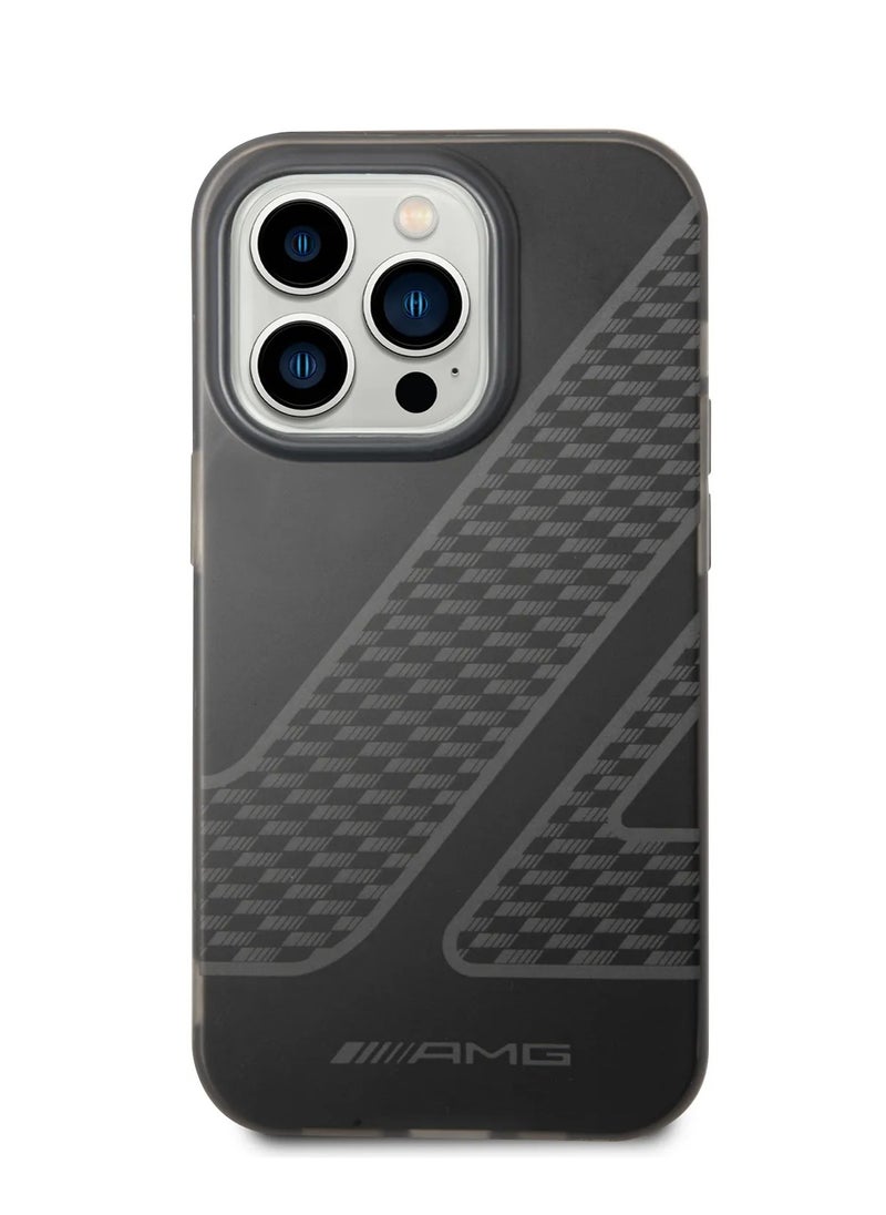 AMG - iPhone 14 Pro Case Frosted PC Back Cover with Checkered Pattern Design / Slim Profile / Easy Snap-On / Lifted Ring Case / Drop & Bumper Protection - Black - Image 1