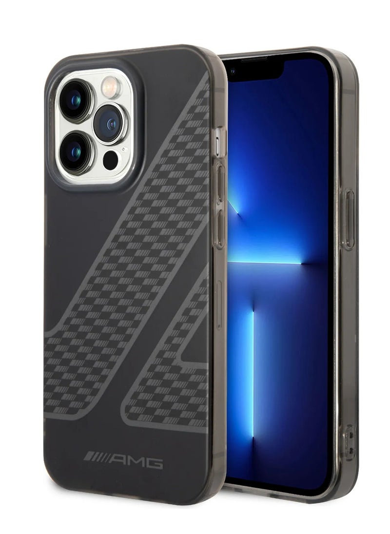 AMG - iPhone 14 Pro Case Frosted PC Back Cover with Checkered Pattern Design / Slim Profile / Easy Snap-On / Lifted Ring Case / Drop & Bumper Protection - Black - Image 1