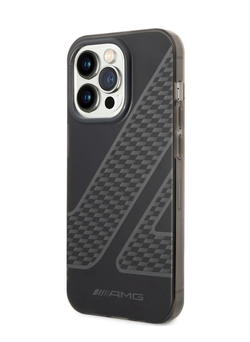 AMG - iPhone 14 Pro Case Frosted PC Back Cover with Checkered Pattern Design / Slim Profile / Easy Snap-On / Lifted Ring Case / Drop & Bumper Protection - Black - Image 1