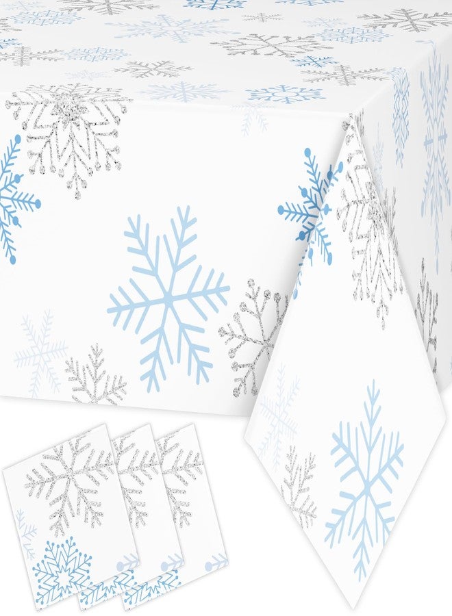 DYLIVeS 3 Pcs Blue Silver Snowflake Tablecloths, Christmas Snowflake Frozen Wonderland Table Cover Disposable Plastic Winter Holiday Table Cloth for Christmas Birthday Party Decoration Supplies, 54x108Inch - Image 1
