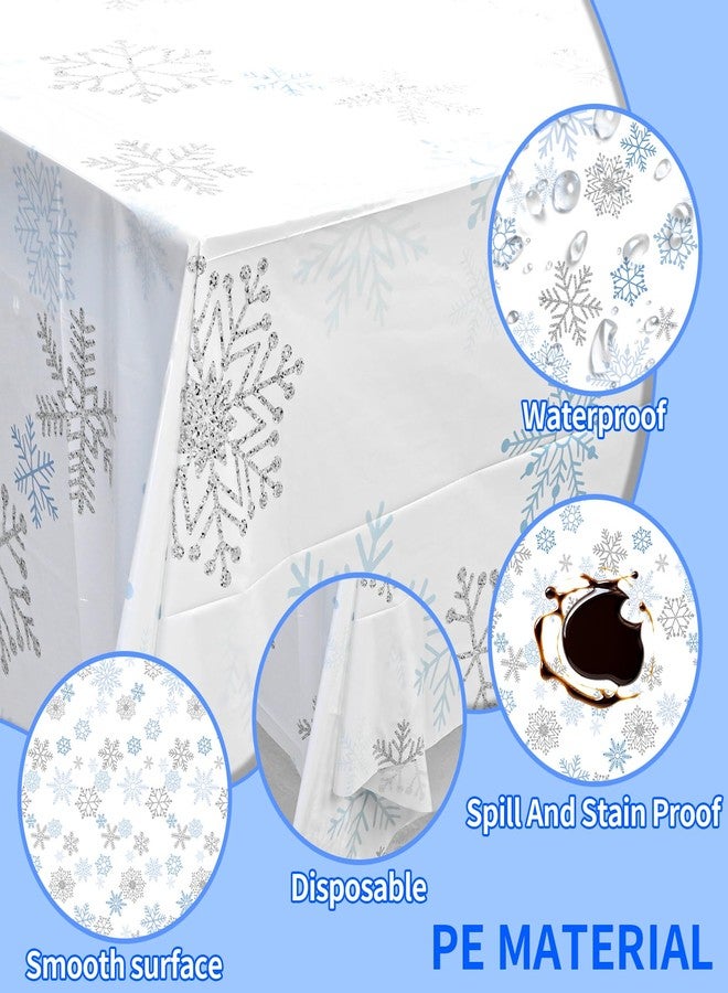 DYLIVeS 3 Pcs Blue Silver Snowflake Tablecloths, Christmas Snowflake Frozen Wonderland Table Cover Disposable Plastic Winter Holiday Table Cloth for Christmas Birthday Party Decoration Supplies, 54x108Inch - Image 3