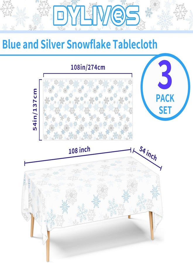 DYLIVeS 3 Pcs Blue Silver Snowflake Tablecloths, Christmas Snowflake Frozen Wonderland Table Cover Disposable Plastic Winter Holiday Table Cloth for Christmas Birthday Party Decoration Supplies, 54x108Inch - Image 2