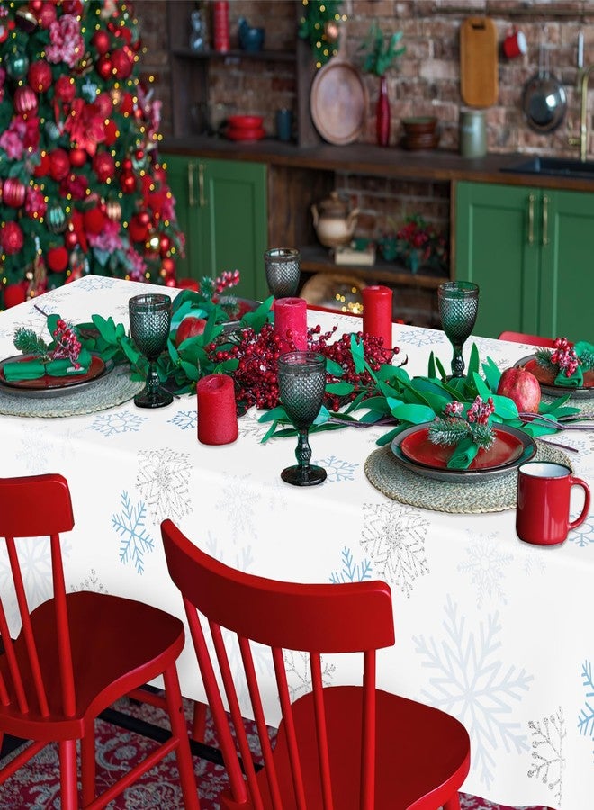 DYLIVeS 3 Pcs Blue Silver Snowflake Tablecloths, Christmas Snowflake Frozen Wonderland Table Cover Disposable Plastic Winter Holiday Table Cloth for Christmas Birthday Party Decoration Supplies, 54x108Inch - Image 4