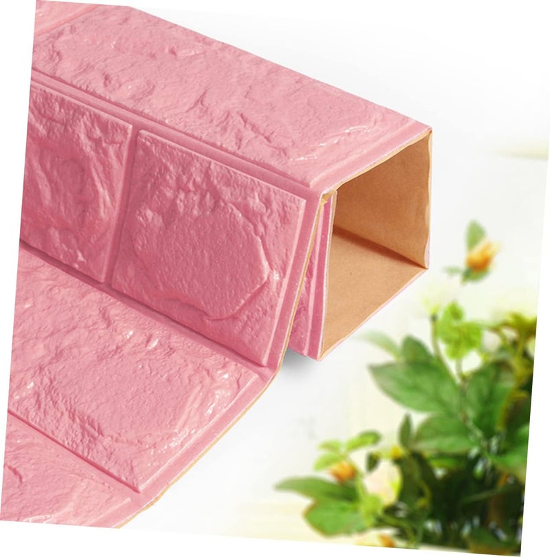 Gadpiparty 60x60cm Pink 3D Brick Wall Panels Adhesive Wall Decals for Living Room Bedroom Kitchen Decor - Image 2