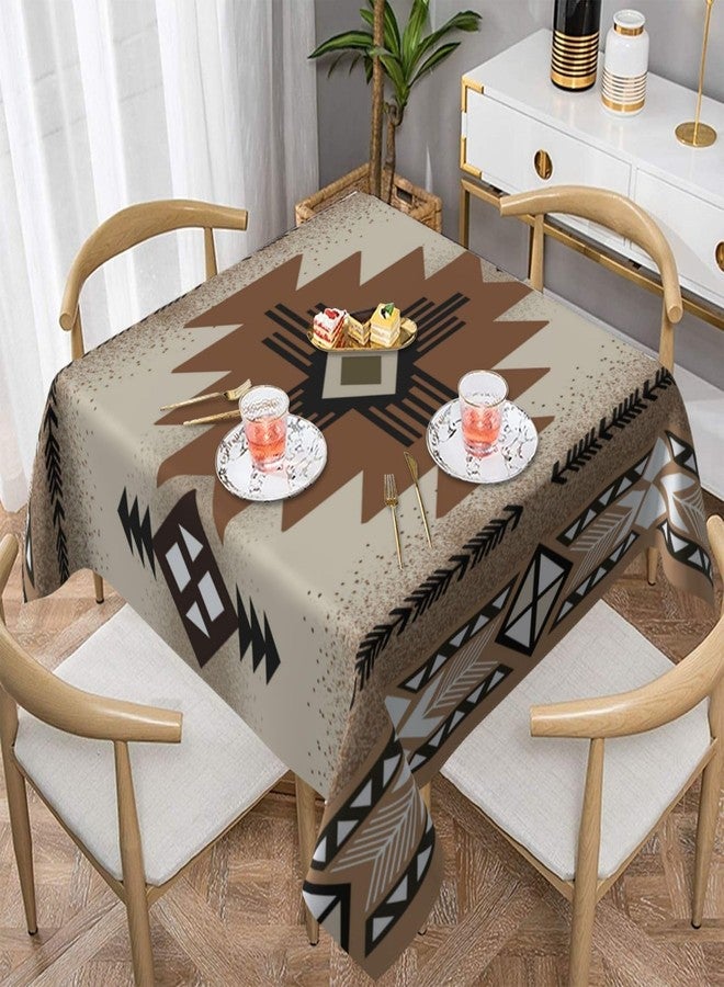 SENRUEGT Aztec Square Tablecloth,Bohemian Vintage Ethnic Patterns Geometric Elements, Dining Room Kitchen Decorations 55"x55" - Image 1