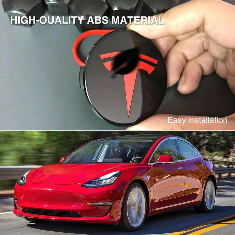 Tesheer Wheel Center Hub Cap Kit with Tesla Emble Brand Center Caps for Model 3 Model Y with 20 Lug Nut Covers (4PCS) (Red) - Image 5