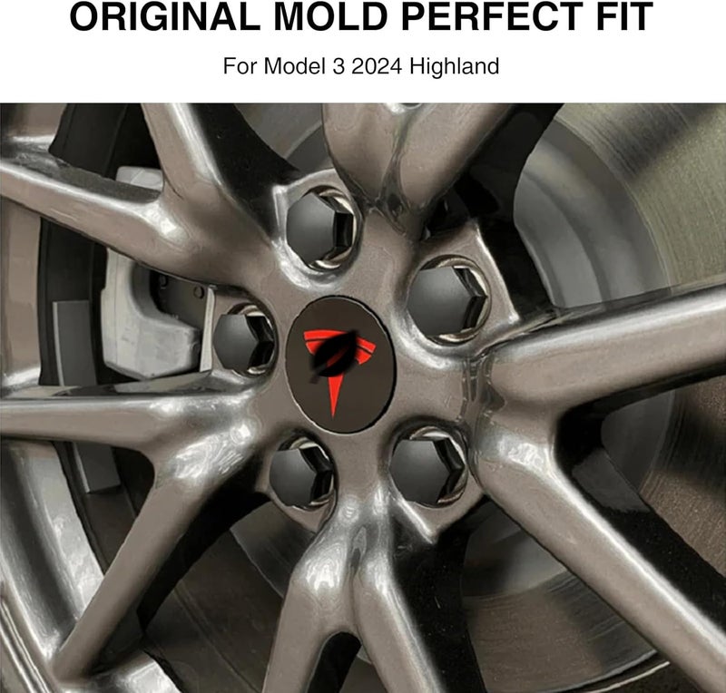 Tesheer Wheel Center Hub Cap Kit with Tesla Emble Brand Center Caps for Model 3 Model Y with 20 Lug Nut Covers (4PCS) (Red) - Image 3