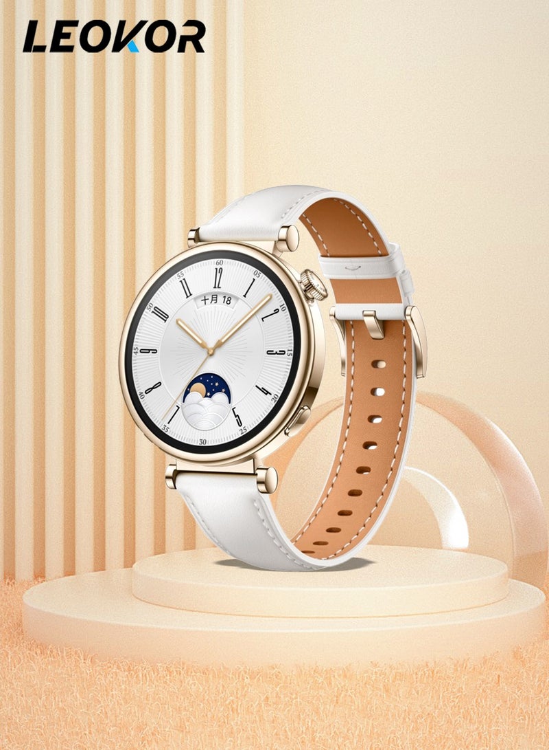 LEOKOR 18mm Leather Watch Band,Replacement Strap,Compatible with Huawei Watch GT4 41 mm,for Men Women Frost White  - Image 1