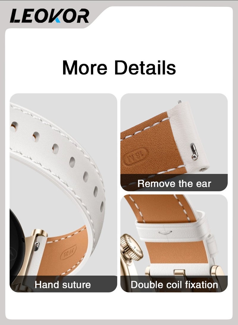 LEOKOR 18mm Leather Watch Band,Replacement Strap,Compatible with Huawei Watch GT4 41 mm,for Men Women Frost White  - Image 2