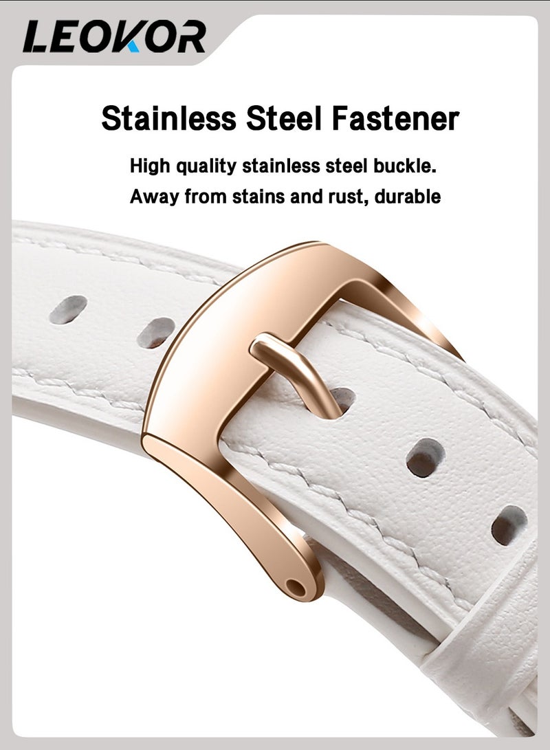 LEOKOR 18mm Leather Watch Band,Replacement Strap,Compatible with Huawei Watch GT4 41 mm,for Men Women Frost White  - Image 3