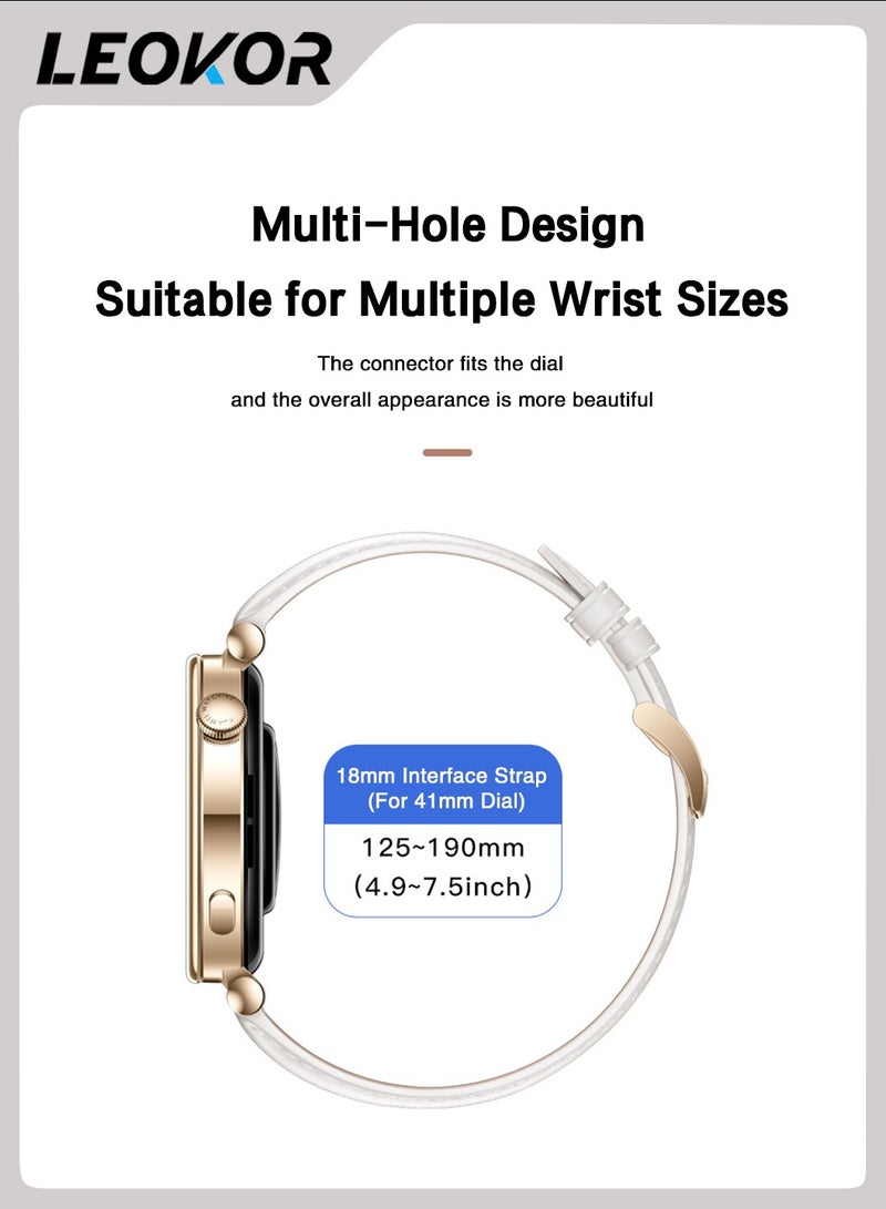 LEOKOR 18mm Leather Watch Band,Replacement Strap,Compatible with Huawei Watch GT4 41 mm,for Men Women Frost White  - Image 5