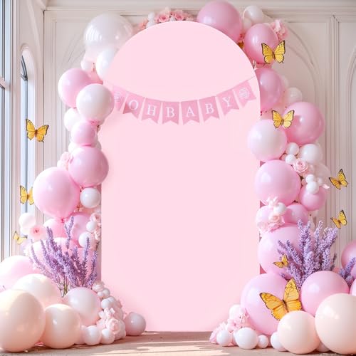 Shillance 6FT Pink Arch Backdrop Cover Spandex Fitted Arch Covers Stretchy Backdrop Round Top Chiara Backdrop for Easter Birthday Party Baby Shower Ceremony Anniversary Decoration - Image 4