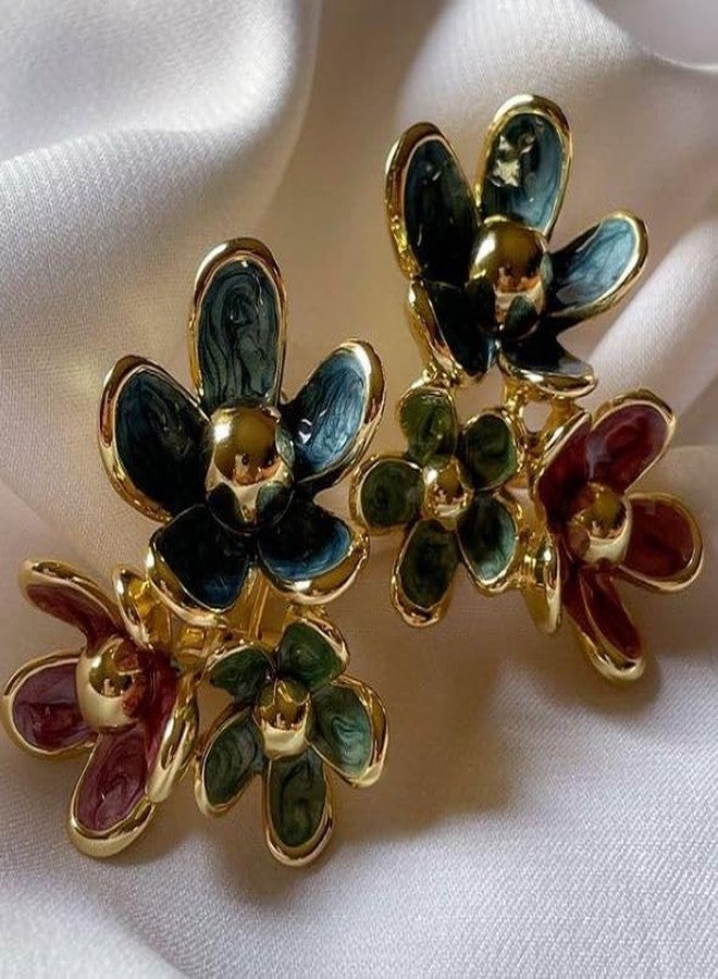 ZEELPETAL Multi Flower Hoop Earrings, French Wreath Cluster Earrings, Bridal Earrings, Wedding Party Women's And Girl's Fashion Accessory, Elegant Style Earrings For Festivals, Set of 1, Multi Color. - Image 3