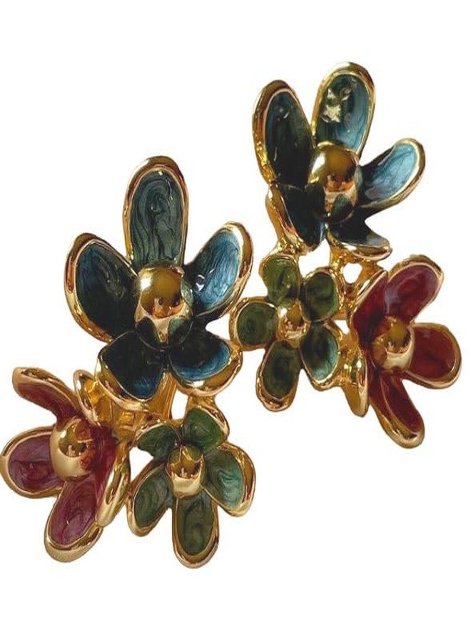 ZEELPETAL Multi Flower Hoop Earrings, French Wreath Cluster Earrings, Bridal Earrings, Wedding Party Women's And Girl's Fashion Accessory, Elegant Style Earrings For Festivals, Set of 1, Multi Color. - Image 1