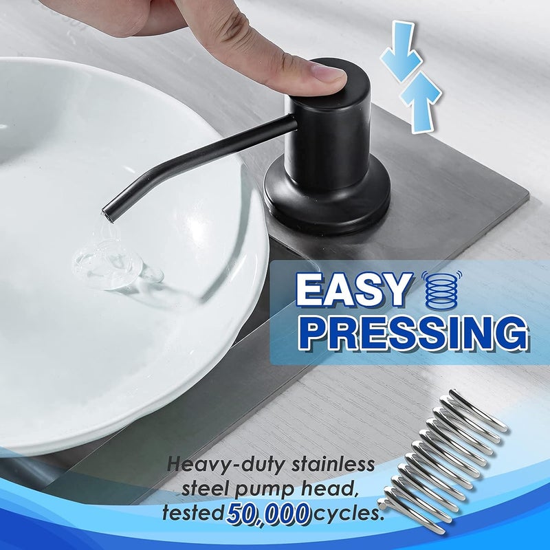 WEWE Built in Soap Dispenser for Kitchen Sink , Stainless Steel Matte Black in Counter soap Dispenser Refill from the Top 10oz Large Liquid Bottle | 3-inch reasonable arch nozzle, 360° Swivel, Pass over 50,000 pressing test, 304 Stainless Steel, fit most sink - Image 4
